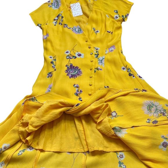 Free People High-Low Dress Size XS Yellow Purple Floral Lined Cap Sleeves - Picture 8 of 12
